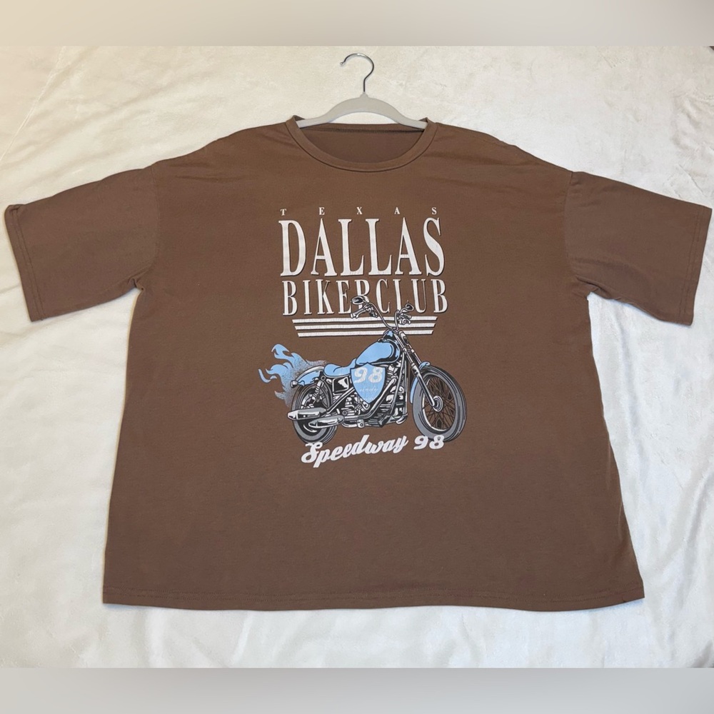 SHEIN Brown Dallas Biker‎ Club Long Sleeve Tee